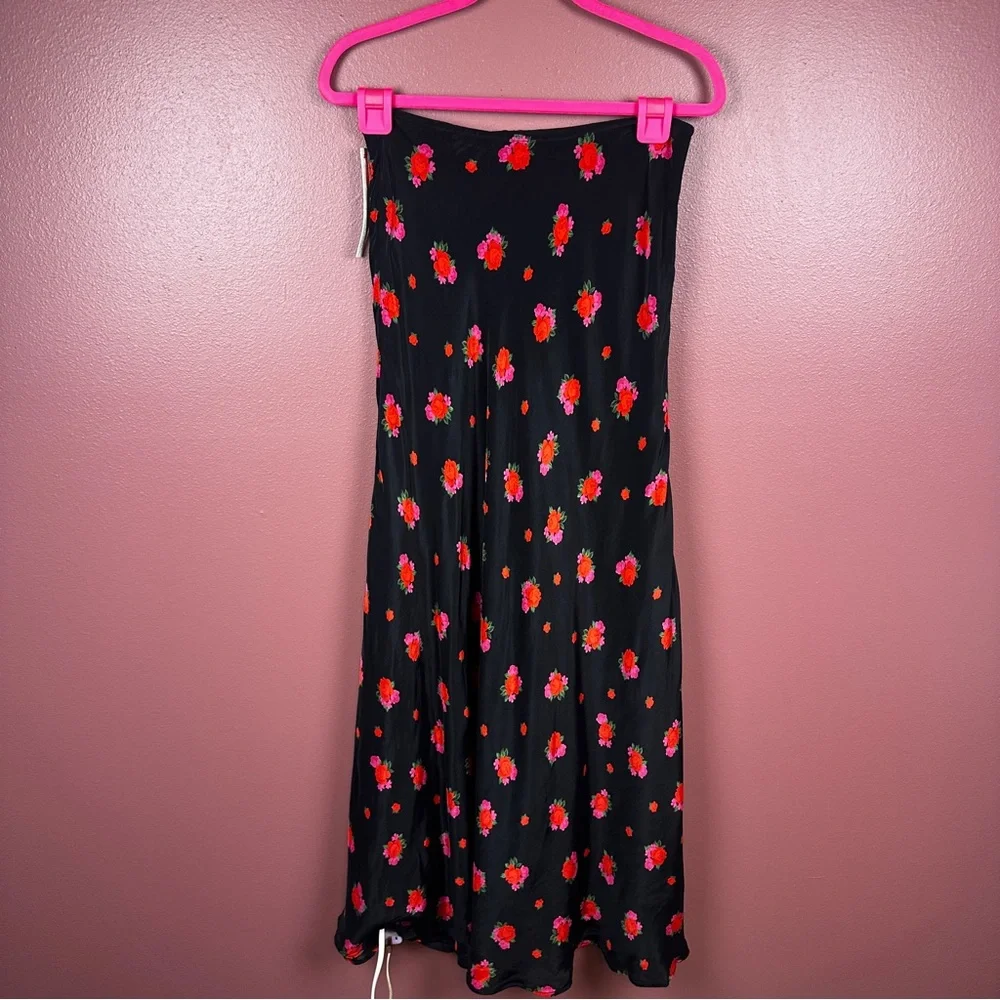 Bardot Black Maxi Skirt with Red Floral Print